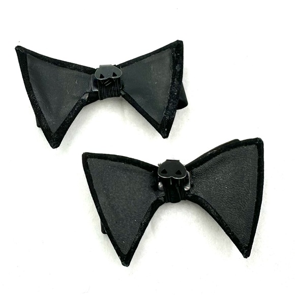 Vintage Black Bow Clear Rhinestone Shoe Clips Fancy Black Tie - Picture 10 of 11